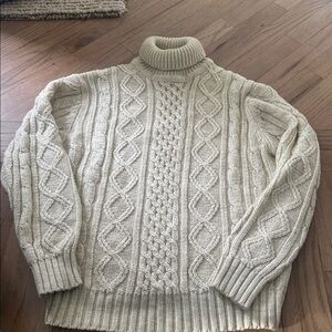 Vintage Thane womens fisherman sweater beige cream size large classic turtleneck